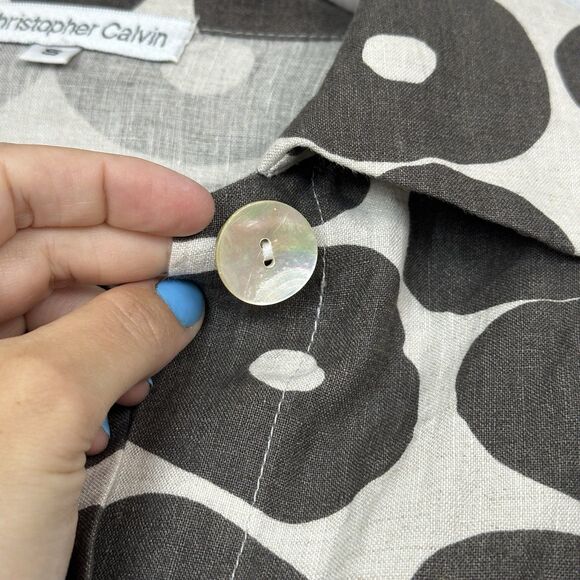 Christopher Calvin Linen Top Small Beige Gray Geometric Shirt Lagenlook Modern - Picture 4 of 12